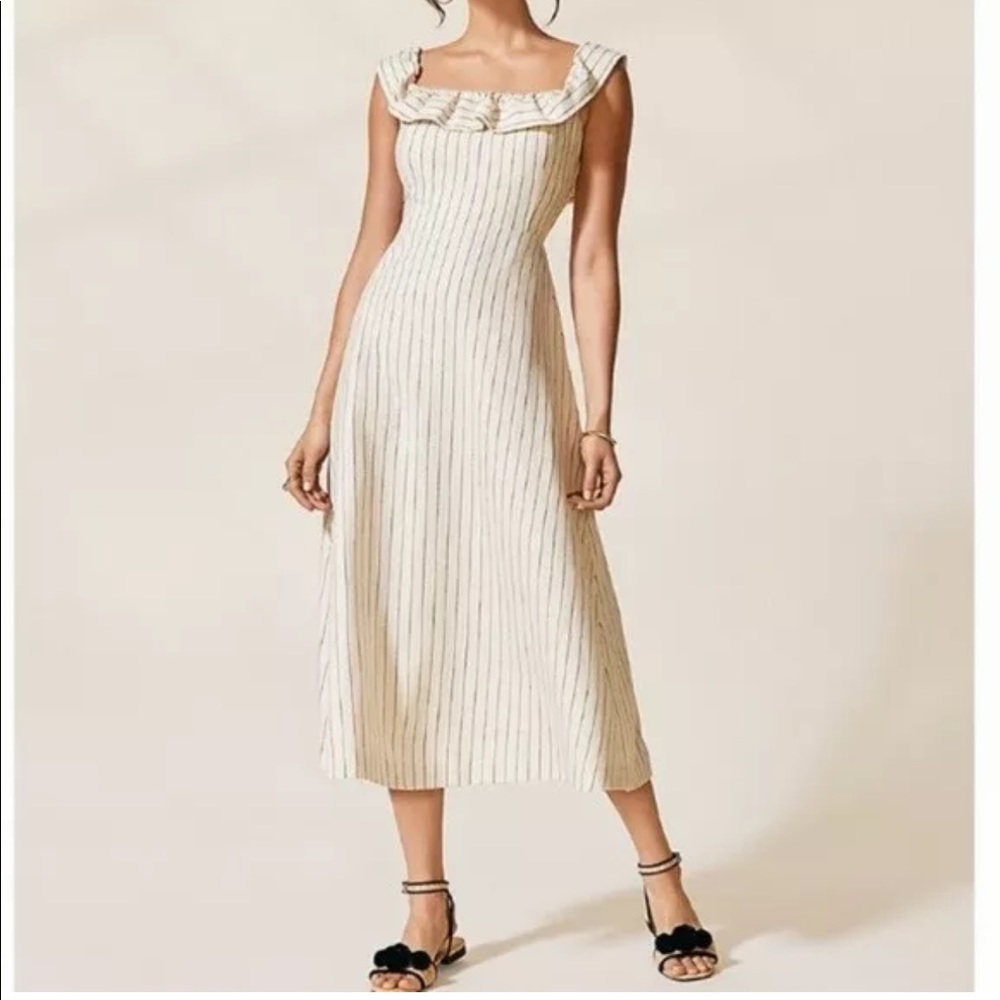 Ann Taylor off shoulder striped linen midi dress